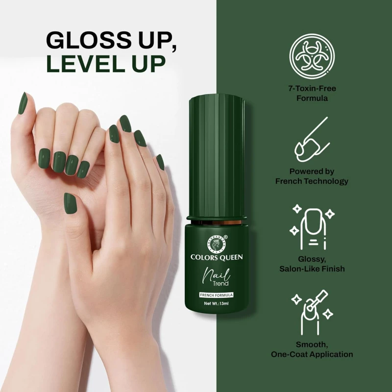 Colors Queen Nail Trend Glossy Nail Polish | Chip Resisting & Quick Drying Nail Paint with High Shine | 7 Toxin Free Formula | Vegan & Cruelty Free | Long Lasting & Vibrant Nail Paint for Women (Exile, 13ml) - Thumbnail 3